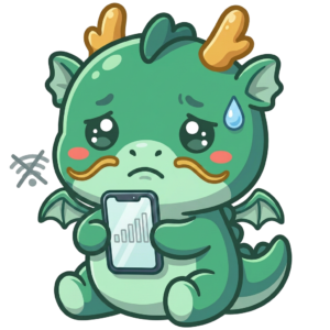 圏外のスマホを持ち困っている小龍eSIMのマスコット